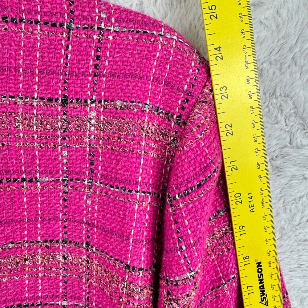 AQUA Tweed Plaid Jacket Women Medium Pink Gold Button Cropped Wool Blend Preppy - Picture 12 of 13